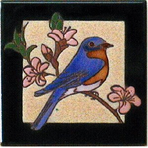 hand painted bluebird tile