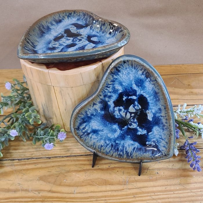 Blue galaxy pottery heart dish