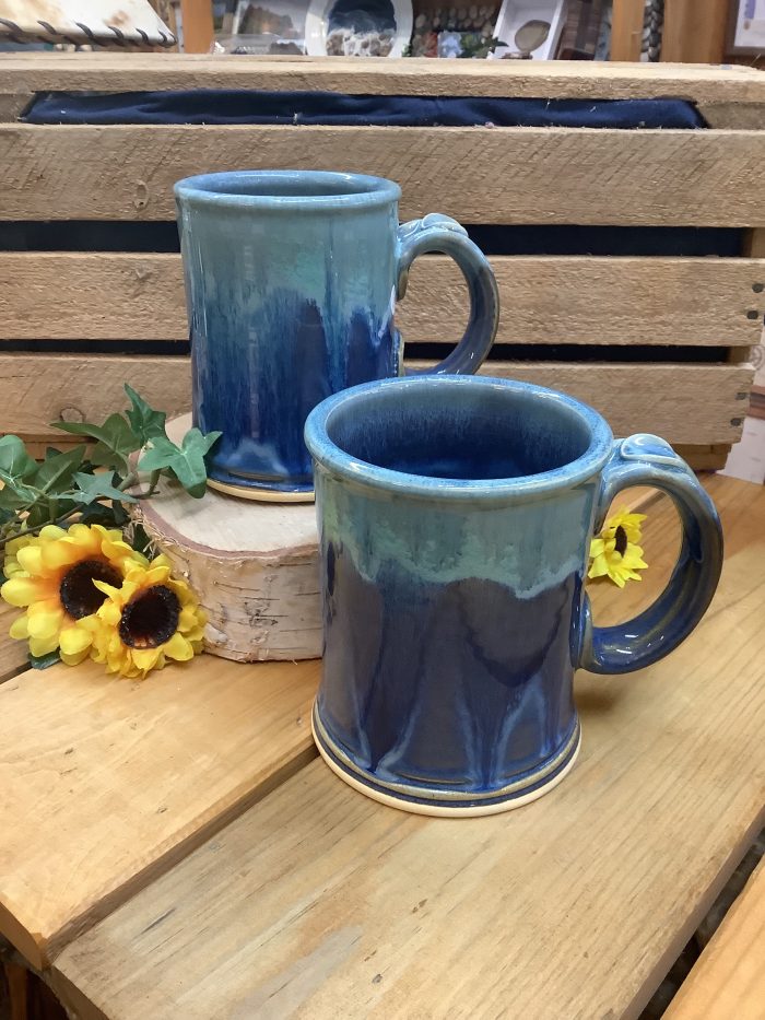 blue drippy mug ceramic pottery