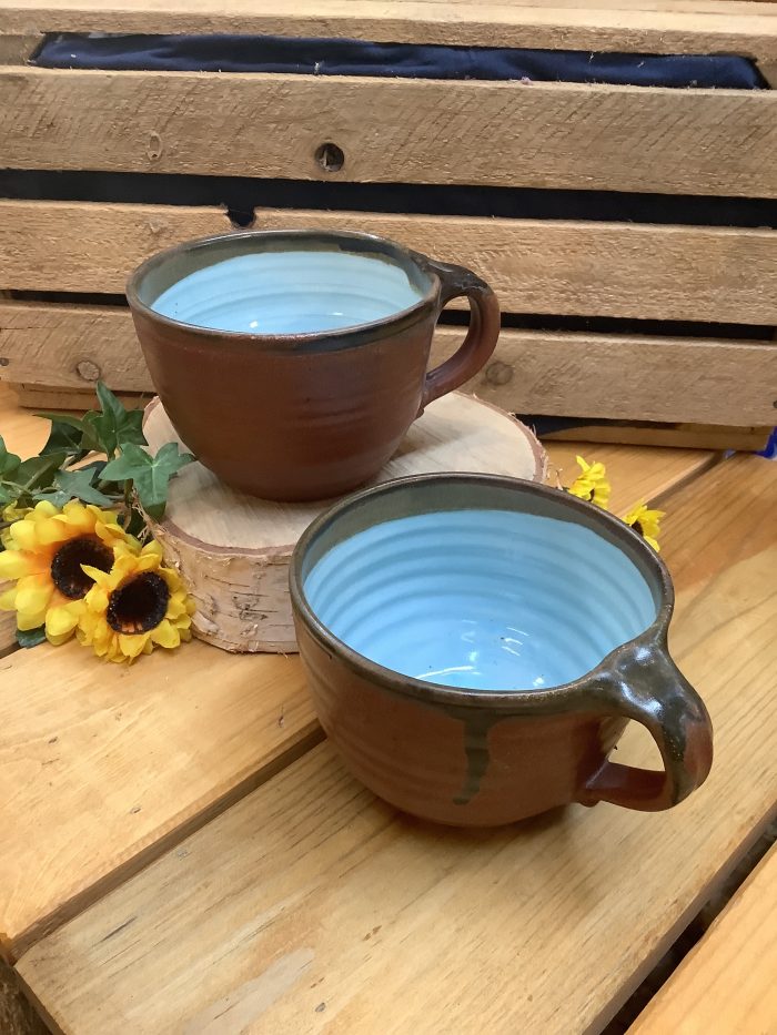 robin's nest brown and blue soup mug