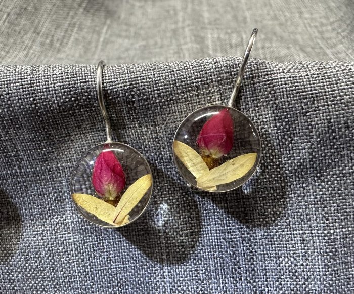 Dried rose bud earrings