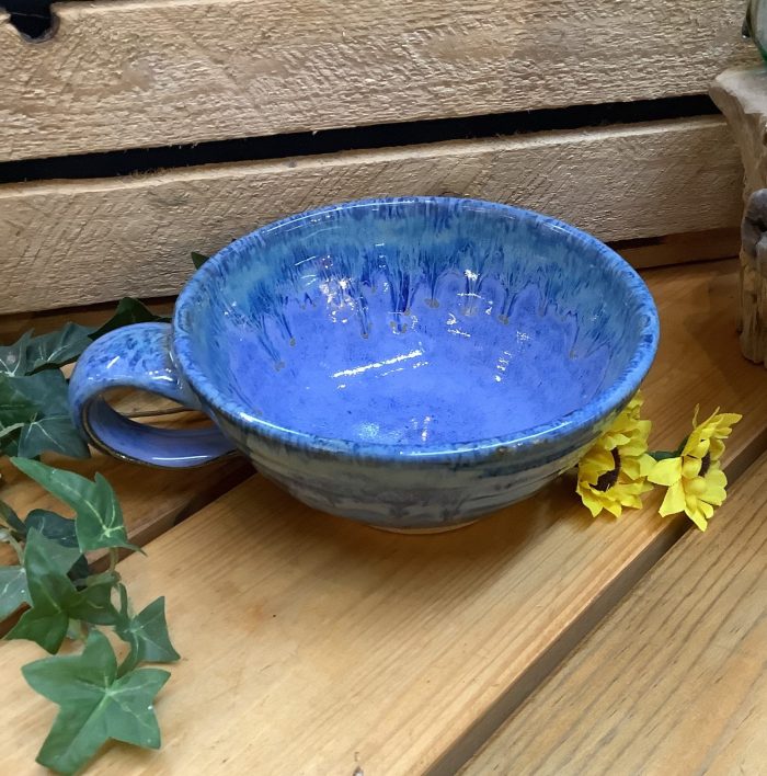 starry night blue themed handmade pottery soup mug